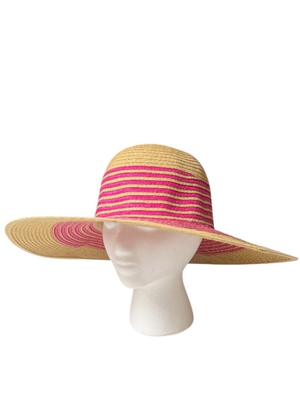 LOFT pink tan stripe woven straw wide brim floppy sun hat size small/medium